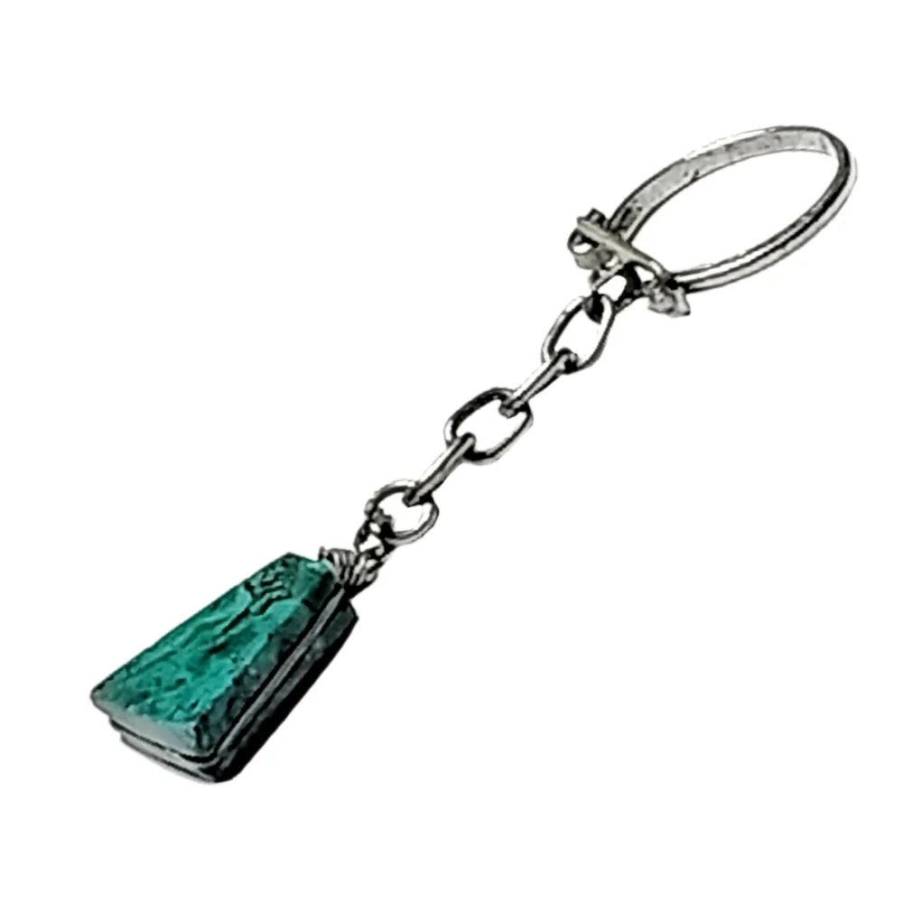 Green Stone Keyholder | Silver Tone Chain | Natural Stone Look